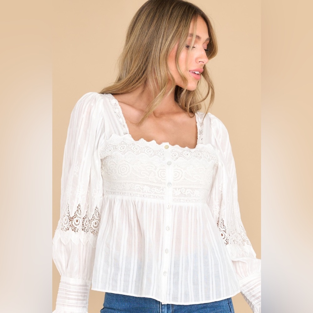 NWT LoveShackFancy Anorette Blouse True White Sz S